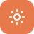 Sun icon on orange square background.