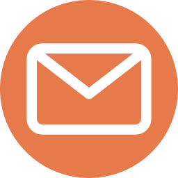 Envelope icon on orange circular background.