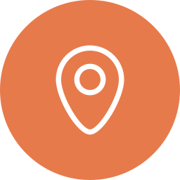 Map pin icon on orange circle background.