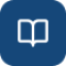 Open book icon on blue background.