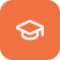 Graduation cap icon on orange background.