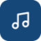 Music note icon on blue background.