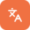 Orange icon with translation symbol and letter A.