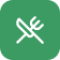 Green app icon with knife and fork.
